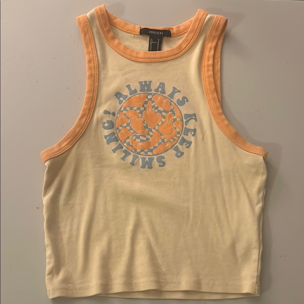 Forever 21 Cream and Orange Women's Tank Top